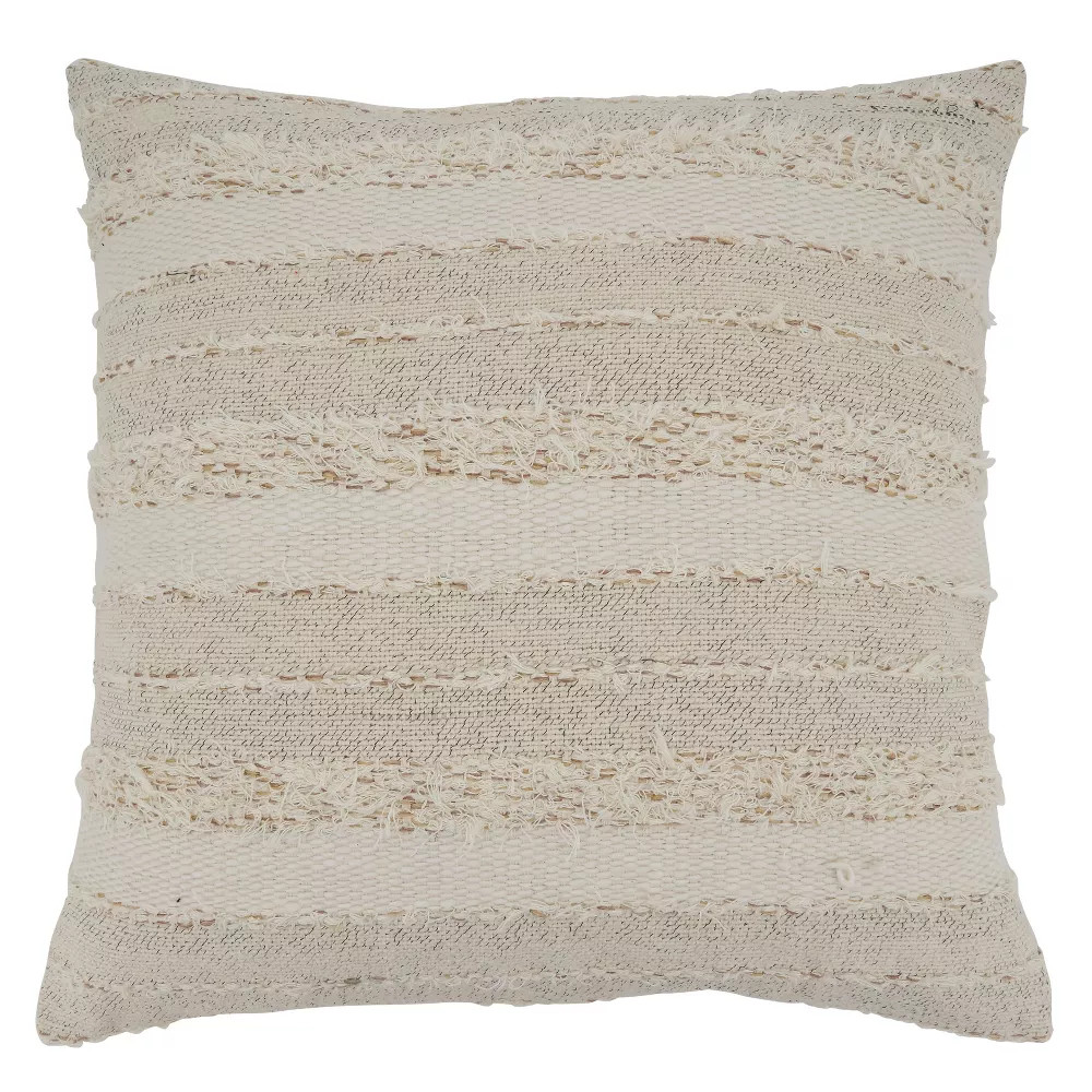 Saro Lifestyle Fringe Stripe Decorative Pillow Cover Ivory 22 x 22 5990₽