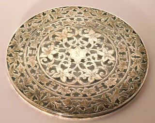 Vtg. Webster Sterling Silver Floral Overlay on Glass Trivet 8" Monogram "N"