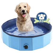 Foldable Dog Pool Collapsible Pet Bath Tub Kiddie Swimming 32 x 8 Blue