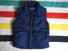 VTG 80s Jansport Navy Blue Goose Down Zip Snap Outdoor Lodge Puffer Vest Mens L