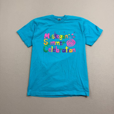 #ad Vintage Muskegon Summer Celebration Shirt Men#x27;s Large Blue 90s Single Stitch USA $25.99