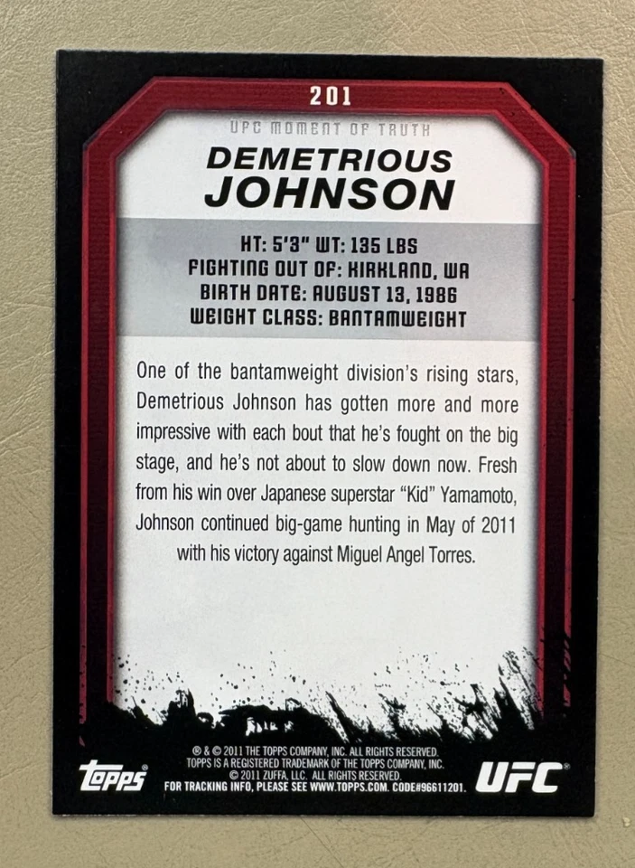 Demetrious Johnson 2011 Topps UFC Moment of Truth #201 Gold Parallel RC Rookie - Image 2 of 2