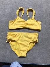 Wonder Nation Girls Ruffled Ribbed Bikini XL 14-16 Sunray Yellow UPF 50 2pc