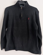 M Kinder 11/12 Jahre Polo Ralph Lauren schwarz 1/4 Rei&szlig;verschluss franz&ouml;sische Rippe Sweatshirt