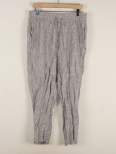 Athleta Retreat Gray High Rise Linen Ankle Pants Womens Sz M