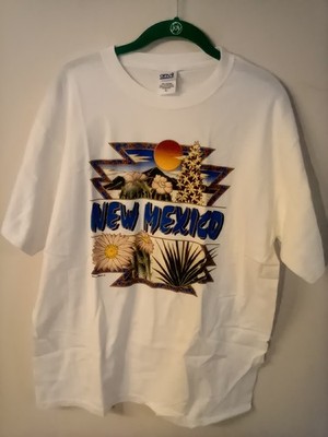Anvil men''s white tee graphic New Mexico print on front LG cotton chest 44''