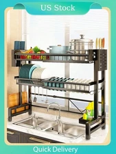 1pc 31.89in(81cm) Height. Double Layer Over Sink Dish Drying Rack -Zengb