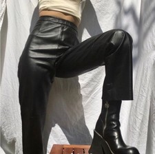 Vintage CLIO 100 Leather High Rise Straight Leg Pants   Black   Size 10