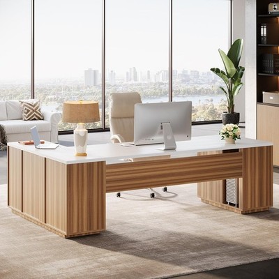 85.8-Inch L-Shaped Executive Desk with File Drawer, Large Commercial Office DesK