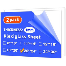  2 Pack 20" X 24" Plexiglass Sheets 1Mm Thick, Clear Acrylic Sheets Panel Cut t