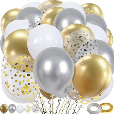 60 Stück Gold Silber Ballons, 12 Zoll Metallic Gold Silber Konfetti Ballons u...