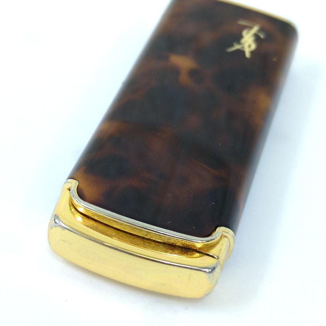 Yves Saint Laurent Gas Lighter Brown Marble Gold Used Authentic thumbnail 5