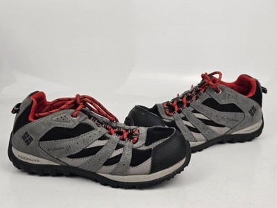 Columbia Techlite Youth Gray Red Suede Mesh Hiking Shoes US Size 3