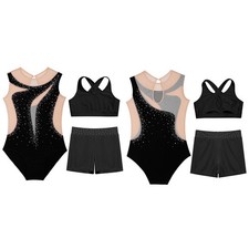 Girls Set Rhythmic Gymnastics Jumpsuit Outfits Training Leotard Playwear Dance