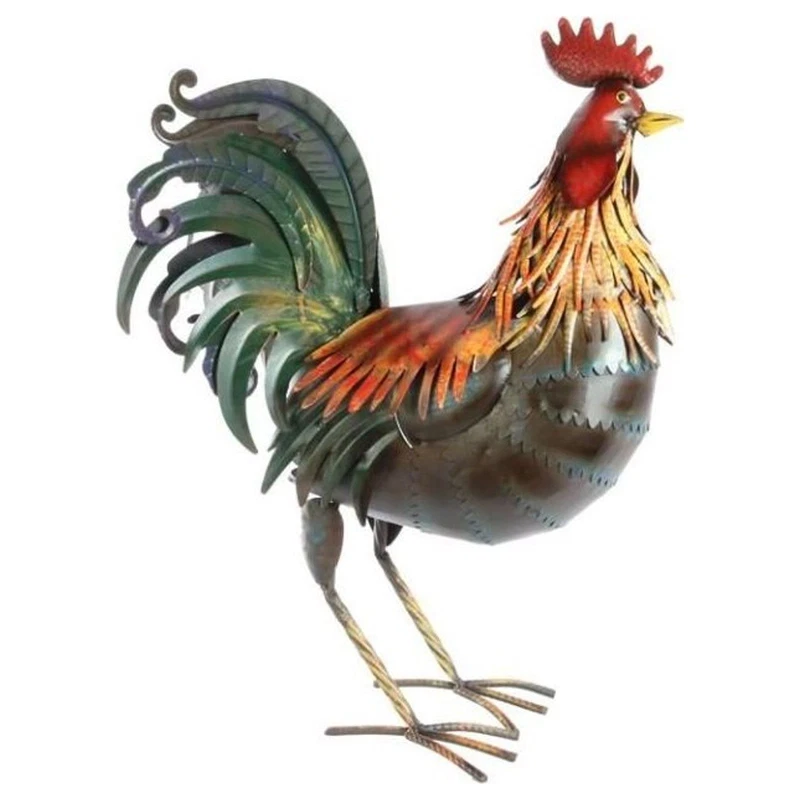 Gallo in Ferro Colorato 43x20x60 cm Giardino Decorativo Scultura Arredo