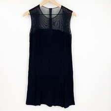 Sandro Paris Black Lace Illusion Mini Dress Size 2 LBD Cocktail Party Night Out