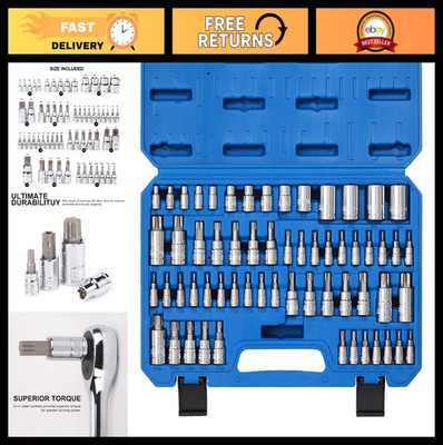 60-Piece Torx Bit Socket & External Socket Set, S2 Cr-V Steel, E4-E24, T6-T70, T