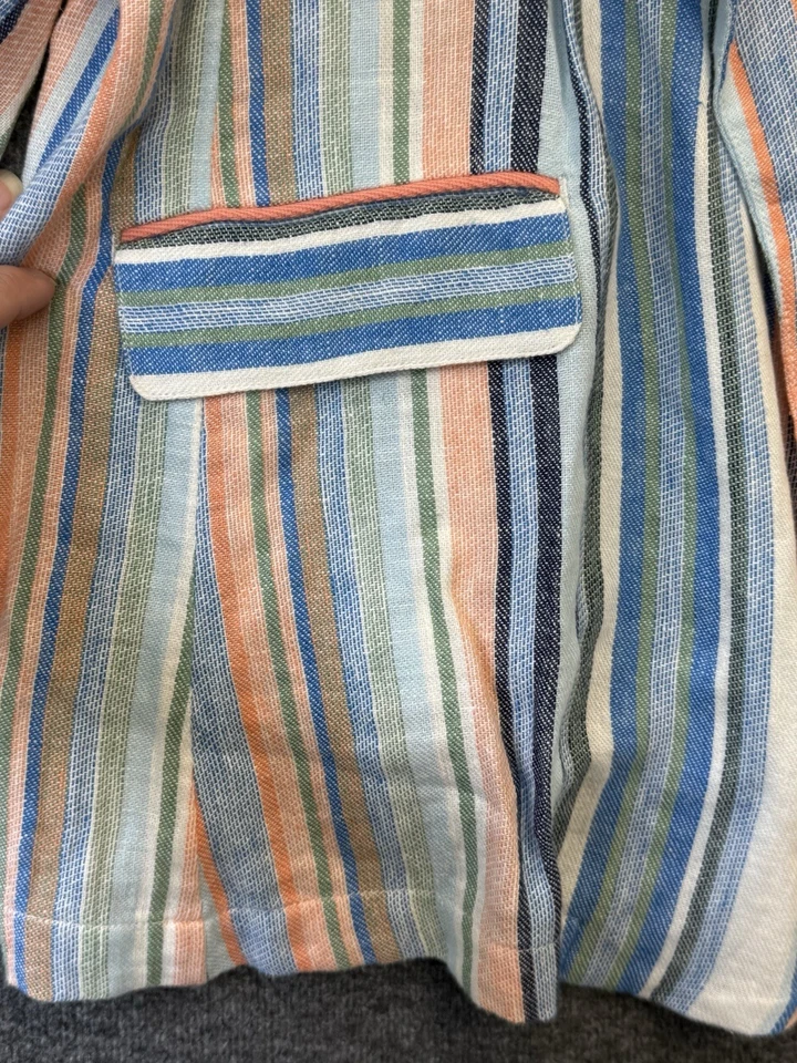 CHAQUETA BOHO CASLON BLAZER A RAYAS DELANTERAS ABIERTAS MEZCLA LINO TONOS RAYAS PLAYA 1X Foto 4 de 4