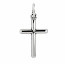 1" Silver Small Tube Cross Pendant Real Sterling Silver 925