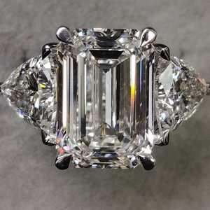 Authentic 4.20CTW Emerald Cut Moissanite Three Stone Engagement Ring 14k White Gold Plated