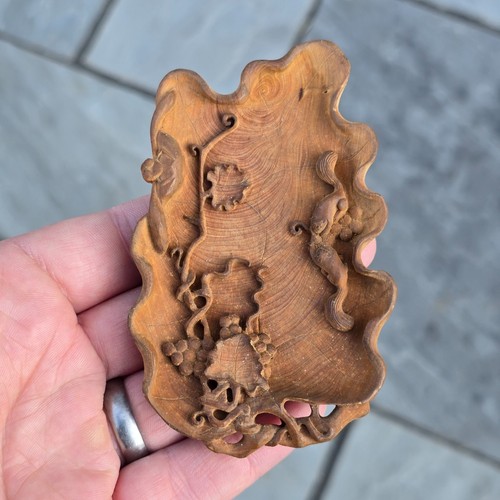 Chinese Antique Carved Boxwood or Sandalwood Scholars brush washer c19th SUPERB - Picture 14 of 24