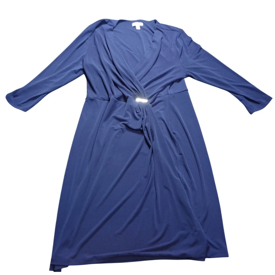 Платье с запахом Charter Club женское XL темно-синее эластичное с избытком шеи с длинным рукавом - Изображение 2 из 4