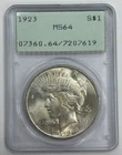 1923 US Silver $1 Peace Dollar PCGS MS64 Gen 1.2 Rattler Holder