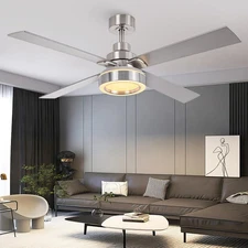 52 Inch Ceiling Fan with Light and Remote Indoor Outdoor Silver Ceiling Fan 6...
