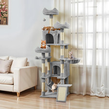 75" Multi-Level Cat Tree Tower with Condos, Hammocks, Scratch Posts, Light Gray