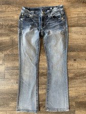 Miss Me Jeans Women 30x31 Mid Rise Easy Boot Whiskered Bling Embroidered