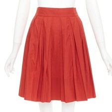 GUCCI 2007 Vintage brick red coton poplin pleated high waist knee skirt IT 38 M