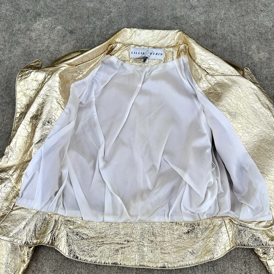 Vintage Lillie Rubin Genuine Leather Metallic Gold Jacket 18x18 Size 6 - Image 3 of 4