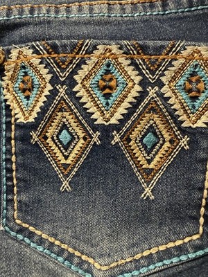 Rock & Roll Cowgirl Jeans Womens 36x33 Rival Low Rise Bootcut Blue Stretch Aztec