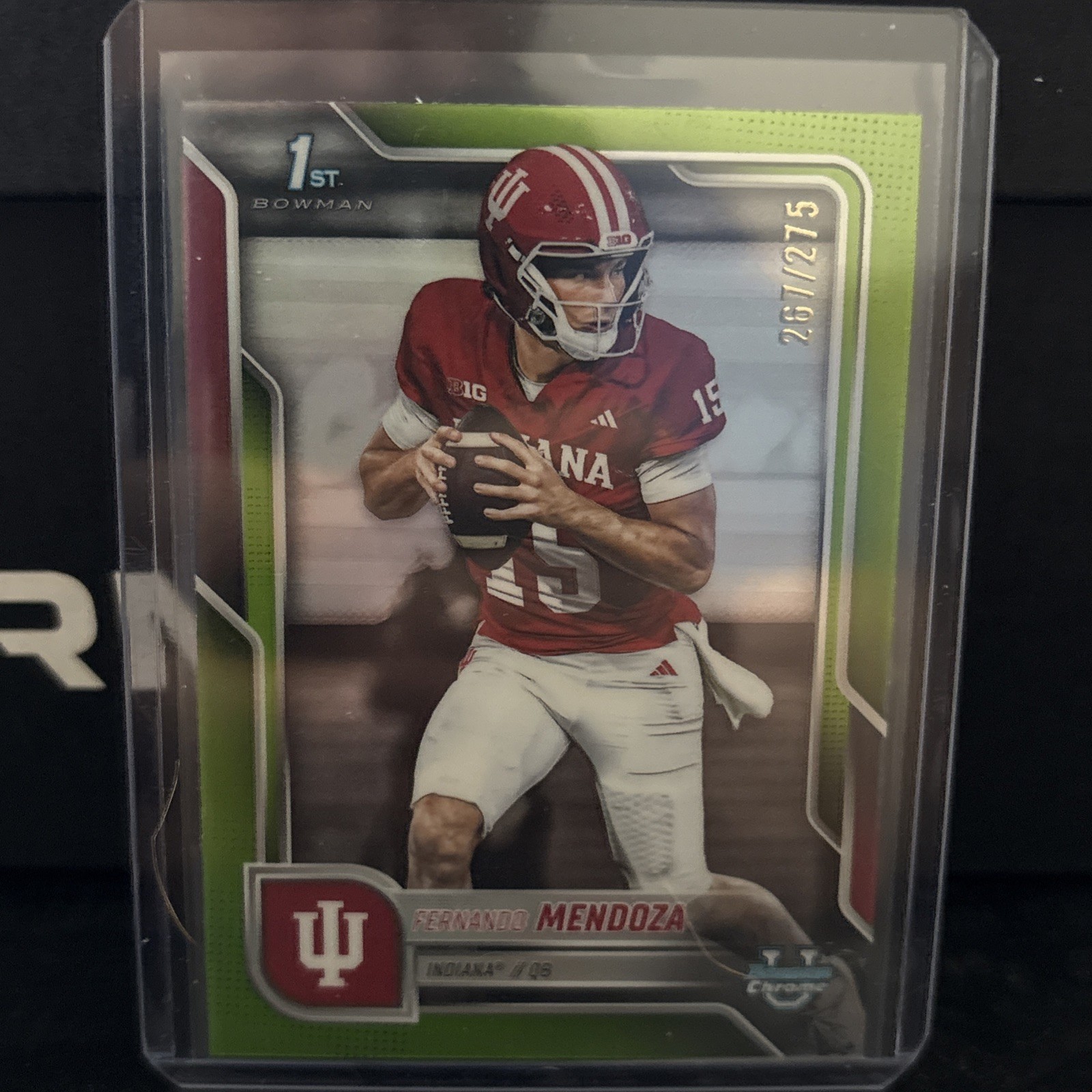 Fernando Mendoza /275 LIME GREEN 2025 Topps Bowman Chrome U #109 Indiana