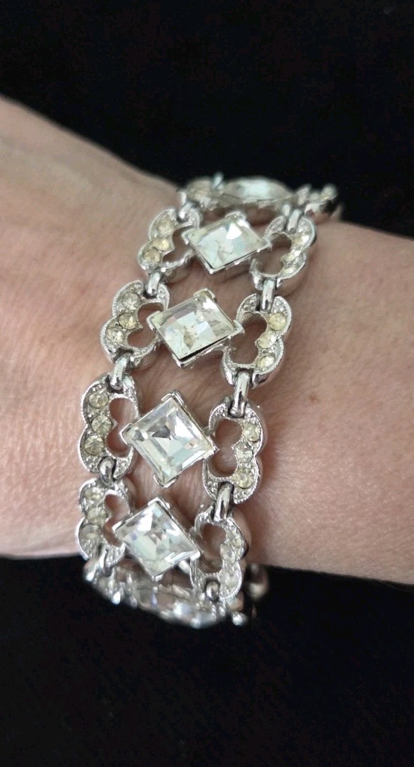 Vintage ART DECO Bracelet Lot, All Clear Rhinesto… - image 4