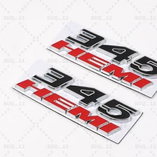 2PCS 345 HEMI Emblems Set For Side Fender Left & Right Badges Chrome Black Red
