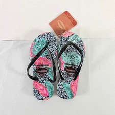 Havaianas Kids Slim Leopard Tropical Black Flip Flops Sandals 11/12C NWT