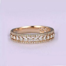 1 ct Moissanite Wedding Ring Band Half Eternity 14k Yellow Gold Finish