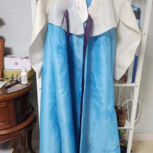 Sky Blue Girl's Hanbok with Floral Embroidery - Size 100
