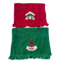 Vintage Christmas Hand Towels Set Of 2 Embroidered 100% Cotton Made In USA