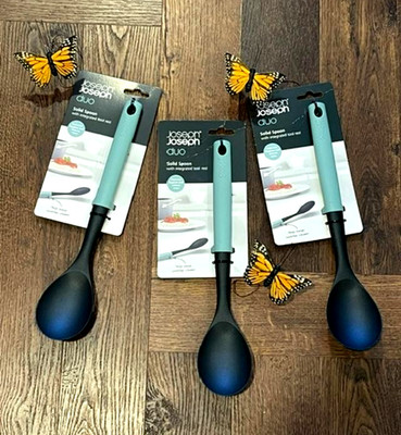 NEW! JOSEPH JOSEPH Duo Kitchen Utensil Spoon Grey/Blue Black Integrated Rest
