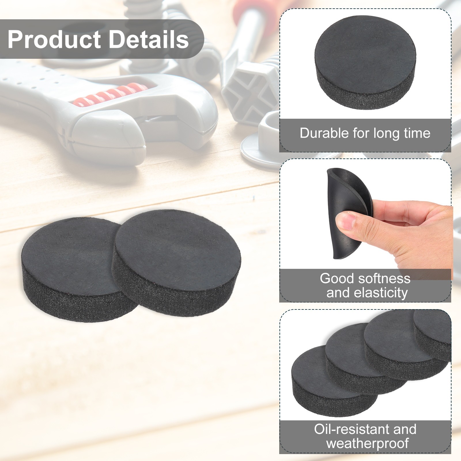 Rubber Solid Discs Washers Anti-Vibration Spacer, 10 Pcs 15mm OD 5mm Thick