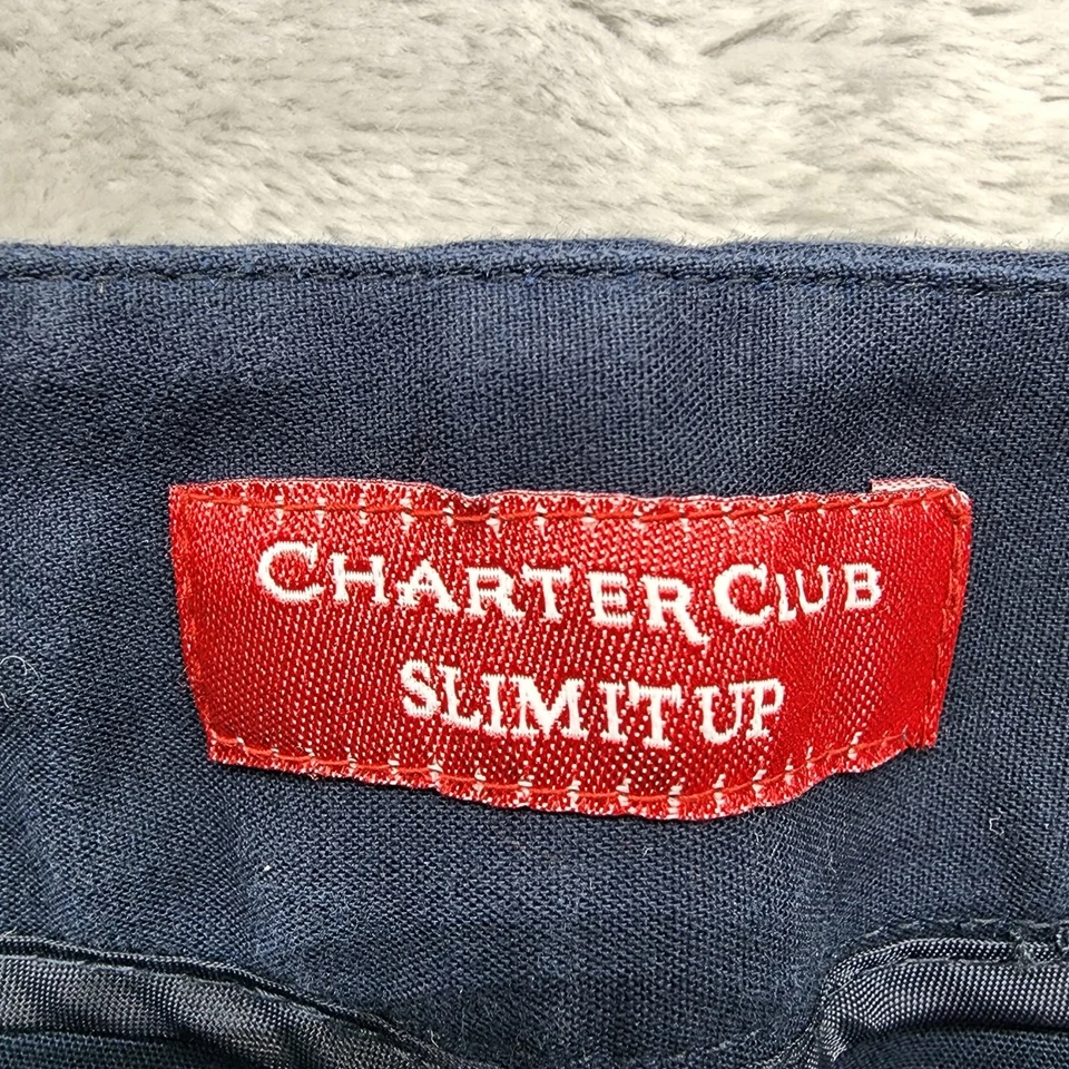 Pantalones Charter Club para mujer 12 azules ajustados tiro medio tobillo caqui algodón elástico Foto 4 de 4