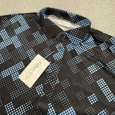 Collars & Co Geometric Black Blue All Over Print Mens XL Dress Collar Polo NWT