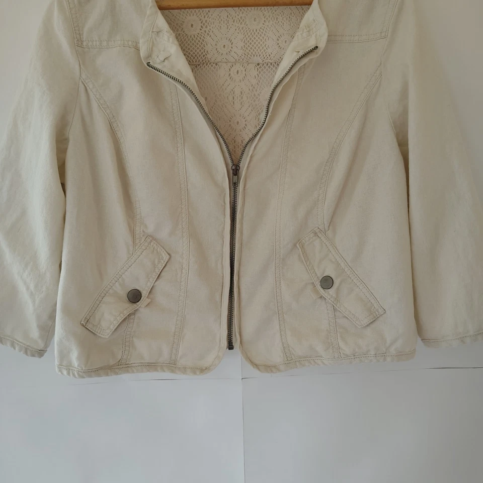 Chaqueta Level Eight para mujer talla 2X mezcla de lino ganchillo manga kimono boho cottage  Foto 4 de 4