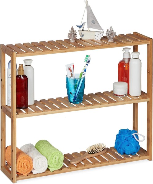 Relaxdays Wandregal Bambus Natur Mit 3 Ablagen 60 Cm Breit-image