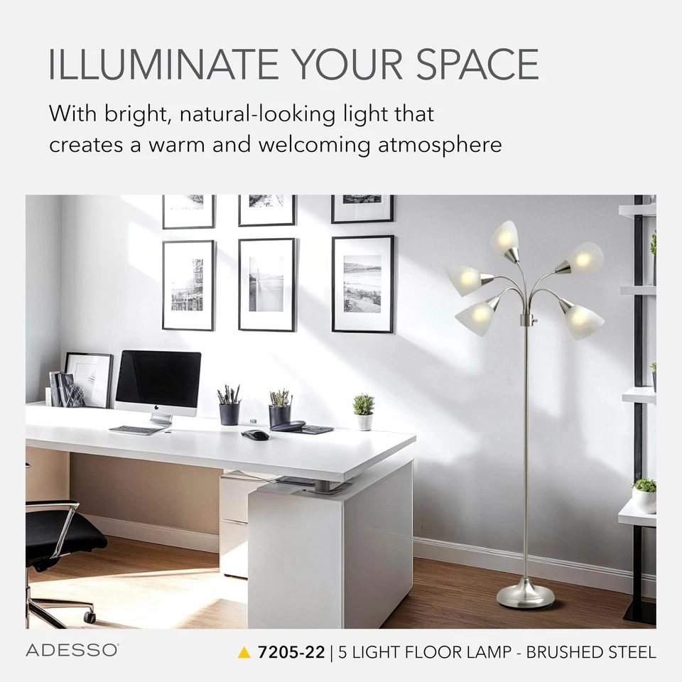 Lámpara de pie con 5 pantallas móviles y brillo ajustable - Iluminación perfecta para... Foto 2 de 4