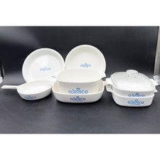 Vintage Corning Ware Blue Cornflower Casserole Dishes & Skillet 7-Piece Set