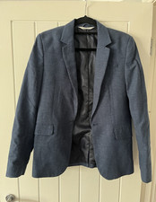 H&M Blue Single-Breasted 2-Button Suit Blazer Notch Lapel 34in UK 14Y+