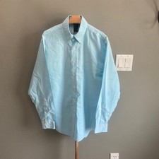 Brooks Brothers Mens Light Blue Oxford Button Down Shirt Pink Logo Long Sleeve